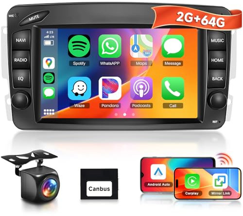 [2G+64G] Car Radio Android 13 for Mercedes Benz CLK/W209 Class C/W203 E-W210 with Wireless Carplay Android Auto GPS WiFi, Hodozzy 7 Car Stereo Bluetooth Mirror Link FM/RDS EQ SWC Reverse Camera