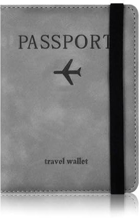 LiangYuanZen Kreditkartenhüllen mit Gummiband, 1 Passfach, 4 Kartenfächern, 1 Ticketfach, 1 Geldfach und 2 SIM-Kartenfächern. Fünf Farben.RFID-blockierende Reisepasshülle. (Den grauen.)