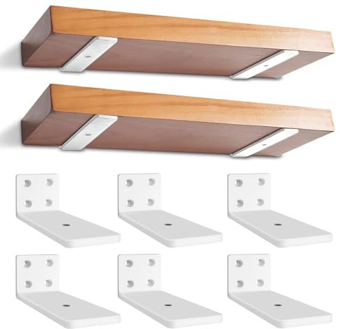 Lot de 6 Supports d’étagère Flottants de 10 cm, Fixations d’étagère Invisibles, Supports en L en Métal Robuste Pour étagères, Support Mural Vis Assorties, Blanc
