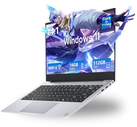 KUMNOSAL PC Portatile Core i3-1115G4 Processore,Computer Portatile 16GB DDR4 RAM 512GB SSD, Laptop 14,1 Pollici 1920 * 1080P IPS, Grafica UHD/WIFI6/Batteria da 7000 mAh/Type-C
