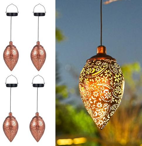 Görvitor Solarlaterne für Außen 4 Stück, Hängend Solar Laternen für Draußen mit IP65 Wasserdicht, Paisley Solarlampen für Außen für Outdoor Gartendeko Gehweg Patio Weihnachten Geschenke