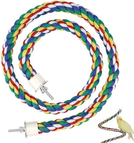 QERUTK 105cm XL Parrot Cotton Rope, Cotton Rope Rotating Ladder, Parrot Perches, Cockatiel Rope, Bird Cage Rope, Parrot Stand, Climbing Rope Colorful and Comfy
