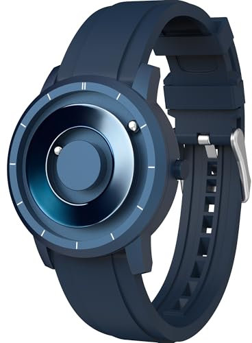 EUTOUR Orologio Magnetico da Uomo Cuscinetto a Sfera 5ATM Impermeabile Moda Semplice Nessun Vetro Quarzo Orologi da Polso da Uomo 40mm Cinturino in Silicone Blu