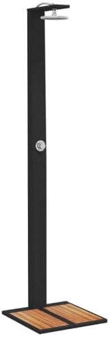 Gecheer Gartendusche, Outdoor Dusche, Terrassendusche für Pool Schwimmbad, Gartenmöbel Terrassenmöbel, Schwarz 50x55x224 cm Poly Rattan und Akazienholz