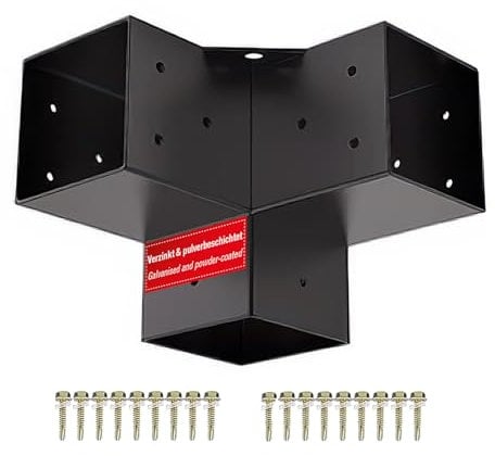 SOTECH Conector de esquina 90 x 90 mm (conector de 3 vías) de acero cuadrado galvanizado y recubierto de polvo negro para una máxima protección contra la corrosión