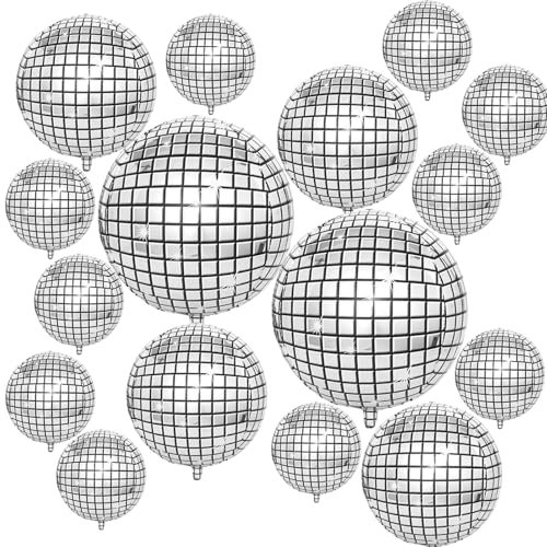 Discokugel Luftballon,Luftballons Discokugel Silber,Silber Disco Folienballons,Discokugel Deko,Disko Folien Ballons,Disco Ballons,für Disko Party Zubehör Geburtstag Party Hochzeit Baby Shower (B)