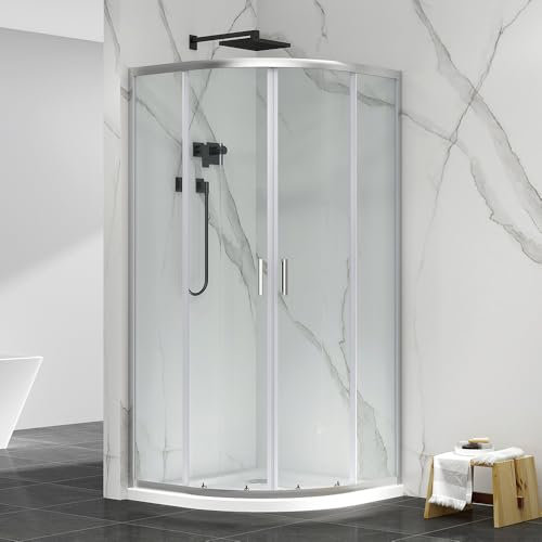 Box Doccia Angolare 90X90 Semicircolare In Cristallo Temperato Trasparente H 195 Cm, Doppia Porta Scorrevole Con Profilo Cromato E Installazione Reversibile Linea Tay