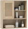 HOMCOM Armoire murale, meuble haut salle de bain avec porte coulissante en rotin et étagères ouvertes, meuble de salle de bain style bohème, meuble de rangement suspendu, 60 x 20 x 65 cm, bois naturel