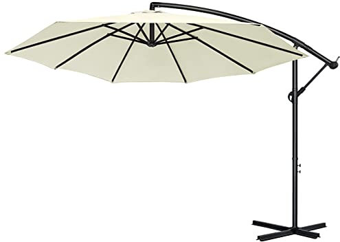 Froadp Ampelschirme mit Kurbel Alu Sonnenschirme Höhenverstellbar Balkonschirm UV40+ Sonnenschutz Windfest Gartenschrime Wasserdichte Marktschirm für Patio Terrase (Ø350cm, Beige)
