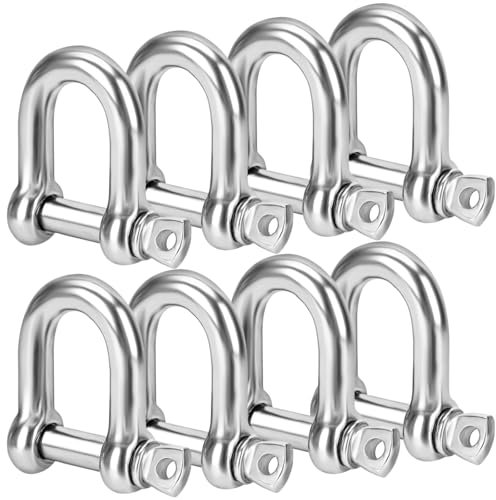 LDHHYH 8PCS M12 D-Shackle Heavy Duty, Steel M12 (12mm) D-Shackle Ring, Stainless Steel D Ring Screw Shackles for Marine, Towing, Climbing and Multi Purpose Use, Silver