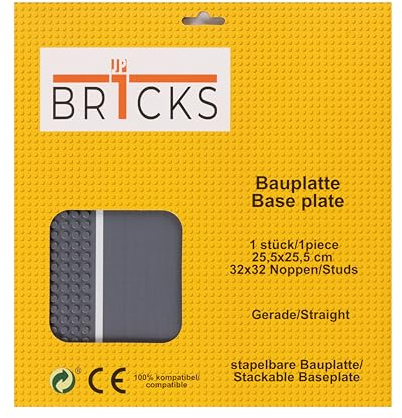 JP BR1CKS - Straßenplatten 32x32 (25,5 cm x 25,5 cm), Straßengrundplatten, Stadt, Straße, Spielzeug kompatibel mit Allen großen Marken (Gerade Straßenplatte, 1, Stück)
