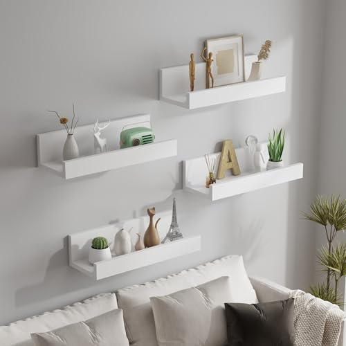 AVC Designs Floating Shelves, 40cm Shelves for wall, Wood Wall Shelves, Wooden Shelves for Bathroom, Bedroom, Office, Living Room, Kitchen, etc (4, White)