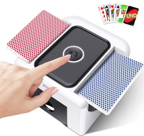 LAMZZP Automatischer Kartenmischer, 2 Decks, Dual-Modus, UNO-Kartenmischmaschine, 4 Decks mit wiederaufladbarem Typ-C-Akku, geräuscharmer, tragbarer Mischpult für UNO, Skip-Bo, Poker, Blackjack, Texas