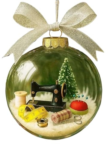 Weihnachts Schneekugel Christbaumschmuck 10cm Weihnachtliche Nähmaschine Schneekugel Dekoration, Aufhängbare Weihnachtskugel Dekoration für Büro Garten Kunstschule Bauernhaus Balkon Terr