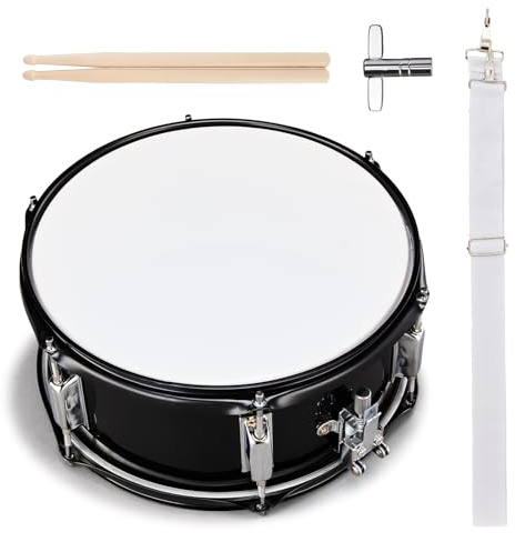 Lykos 12in 12 x 5.5 inches Professional Marching Snare Drum & Drum Stick & Strap & Wrench Kit Black (Black)