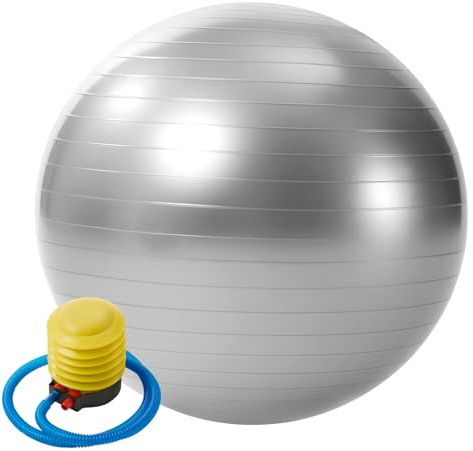 JF HOME BLISS 55m Yoga Ball – Anti-Burst Stability Ball for Pilates & Fitness | Durable PVC Gym Ball with Non-Slip Ring Texture, Includes Quick Pump, Grey (55cm)