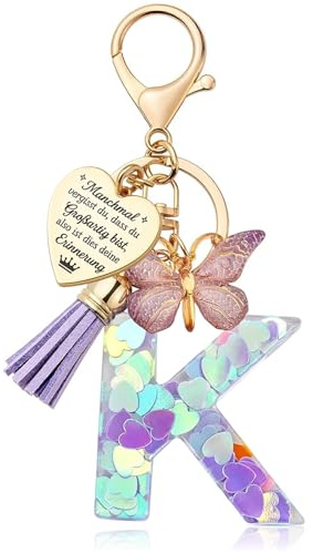 Luzzxfa Schlüsselanhänger Mädchen Lila - Buchstabe Anhänger Schmetterling Schlüsselanhänger Personalisierte Geschenke-Glücksbringer Keychain-Weihnachten Geschenk für Frauen, Kinder, Freundin, Mutter