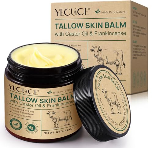 Beef Tallow Creme mit Honig & Weihrauchöl - Whipped Rindertalg Creme aus Grass-Fed Tallow, Natürliche Gesichts - & Körperpflege für Trockene und Empfindliche Haut - 120g Castor Oil