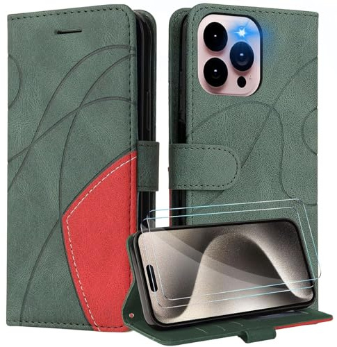 Leder für iPhone 5s/iPhone 5 Se Hülle [Mit Schutzfolie] Wallet Handyhülle, Ledermaterial Kartenfach Klapphülle, Klappbar Ständer Flip Case,Stoßfeste Holster Cover Schutzhülle,Grün