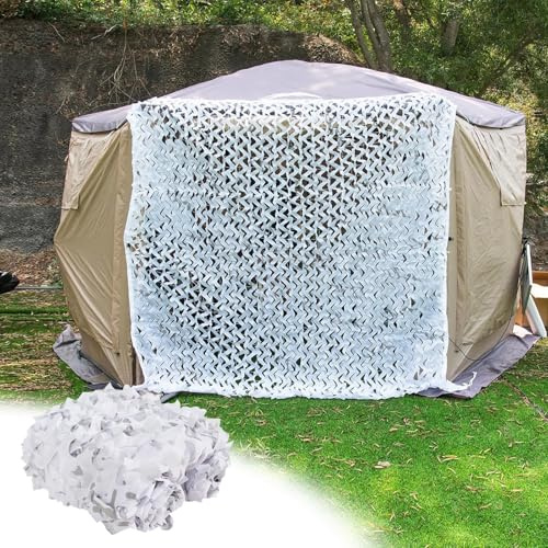 Filet Camouflage Blanc 3x4m(9.8x13ft), Filet de Camouflage Protection Solaire, Brise-Vue, 210 D Tissu Oxford, pour Décoration Camouflage, Protection Solaire pour Terrasse, Camping Extérieur