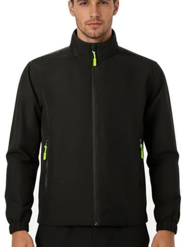 SCCGKP Men's Track Jackets Full Lightweight Zip Water Resistant Running Athletic Golf Jacket Casual Outwear (UK, Alpha, M, Regular, Regular, Black)
