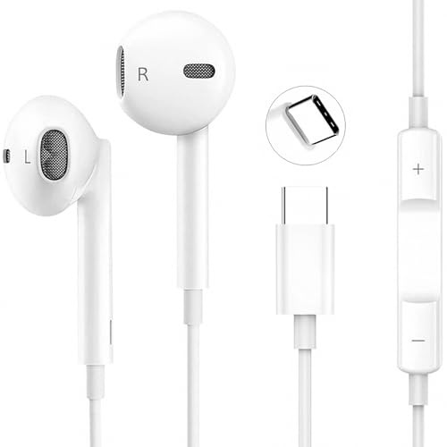 USB C Headphones for iPhone 16, Type C Wired Earbuds with Mic & Volume Control, HiFi Stereo Noise Cancelling Earphones Wired for iPad Pro iPhone 17/16/15 Pro Max/Plus, Samsung Galaxy S23/S22/S21/S20