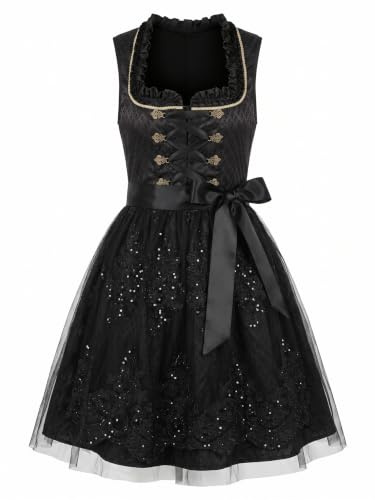 Aibaowedding Damen ärmelloses Dirndl Kurz Spitze Oktoberfest Trachtenkleid | Ärmelloses Trachtenkleid, Satin-Schleifengürtel, verziert mit Spitze und Pailletten für Oktoberfest und Karnevalspartys