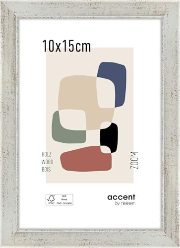 accent by nielsen Holz Bilderrahmen Zoom, 10 x 15 cm, Silber | Holz Fotorahmen im Hoch- & Querformat zum Auftstellen und Aufhängen Silber gebürstet Echtglas
