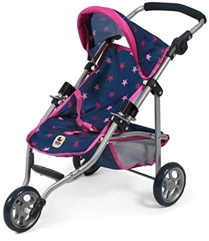Bayer Chic 2000 - 61272 - Puppenbuggy Lola, Jogging-Buggy, Puppenjogger, Puppenwagen, Stars Navy-pink, 70 x 33 x 62 cm