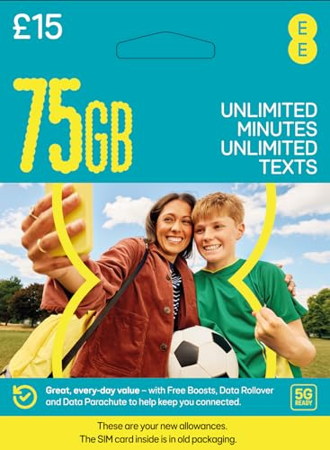 EE T-Mobile 4G Pay As You Go inkl. Nano-/Micro-/Standard-SIM – versiegelte unbegrenzte Anrufe, Texte und Internet