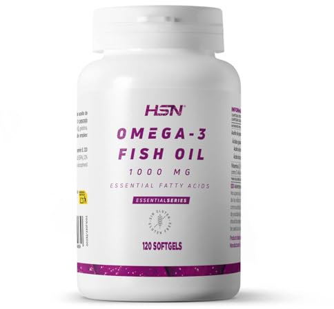 Omega 3 3000 MG - Aceite de Pescado por Dosis Diaria - de HSN | 120 Perlas Contenido Real: 540 MG EPA y 360 MG DHA | Con Vitamina E | No-GMO, Sin Gluten ni Lactosa