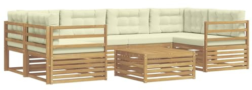 vidaXL Outdoor-Sofagarnitur mit Kissen 7 pcs Weiß und Creme Polyester, Gemütliches Outdoor-Set, modernes Lounge-Möbel, Garten-Sofa, tolle Terrassen-Sitzgelegenheit