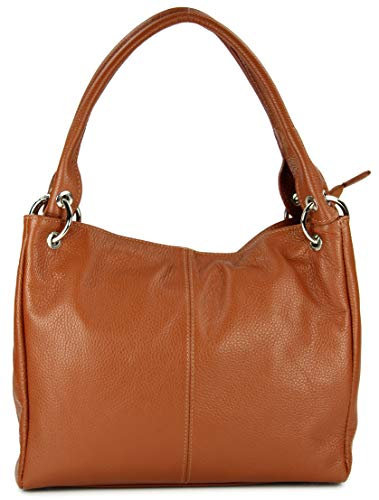 Belli italienische Leder Schultertasche Damentasche Handtasche Shopper Lilly in cognac - 33x28x14 cm (B x H x T)