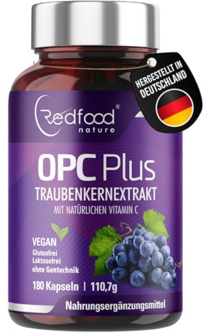 OPC Traubenkernextrakt • Opc Plus mit natürlichem Vitamin C • 180 Kapseln (5 Monatsvorrat) • 375mg Traubenkernextrakt • 300mg reines OPC • 125mg Acerola Extrakt • ohne Magnesiumstearat