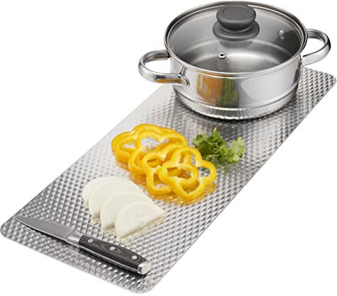 Heat Resistant Kitchen Mat – 50 x 21cm Silver Worktop Saver Surface Protector Counter Hot Mat – Perfect as a Trivet for Hot Pans & Cookware