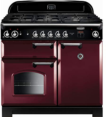Rangemaster Classic CLA100NGFCY/C 100cm Gas Range Cooker with Electric Fan Oven - Cranberry / Chrome - A+/A Rated