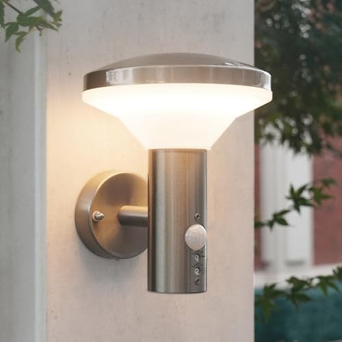 NBHANYUAN Lighting LED Outside Lights Mains Powered with 4 Modes Motion Sensor,SUS304 Stainless Steel PIR Outdoor Wall Light for Patio,Porch,Front Door 3000K Warm Light 220-240V IP54