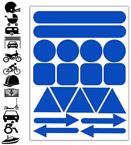 Biomar Labs® Reflektoren Reflektierende Aufkleber Reflexfolie Blau Stickers Set (19 Stück) Selbstklebend Fahrrad Reflektierende Reflektor Sicherheitsaufkleber D Blue