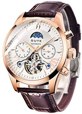 Gute Montre Homme,Mécanique Montre,Remontage Automatique Chronographe Montres,Classique d'affaires Montres,Hommes Marque De Casual De Mode Montre-Bracelet Sport en Cuir Montre