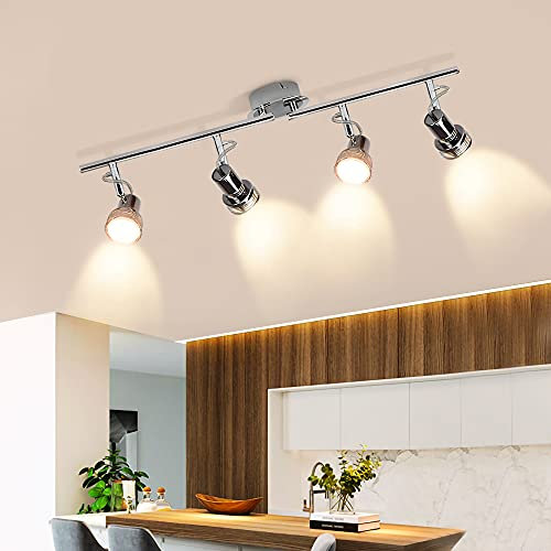 DLLT LED Deckenlampe Schwenkbar Modern, 4 Flammig LED Deckenstrahler Drehbar, 4 x 3W GU10 LED Leuchtmittel, 960LM 3000K Warmweiß, Deckenleuchte LED Deckenspot für Wohnzimmer Küche, Schlafzimmer, Büro
