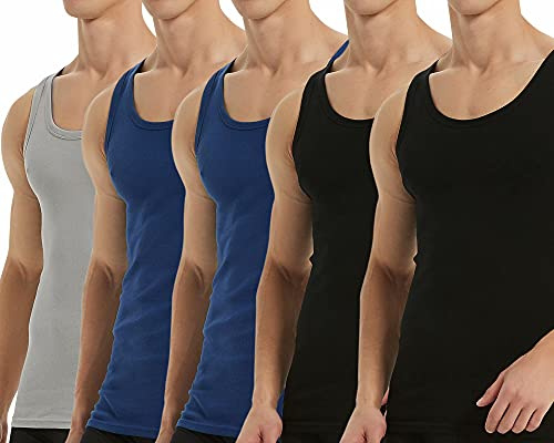Falechay Débardeur Homme Lot de 5 Maillot de Corps Noir Bleu Gris XXL