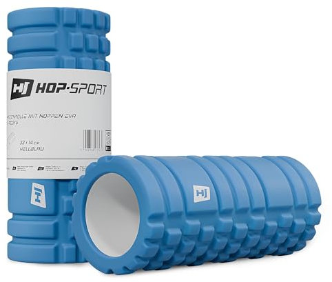 Hop-Sport Faszienrolle mit Noppen für Wirbelsäule, Beine, Rücken – Massagerolle für Ganzkörper-Selbstmassage, Foam Roller - Mittel-Hart, HS-A033YG (hellblau)