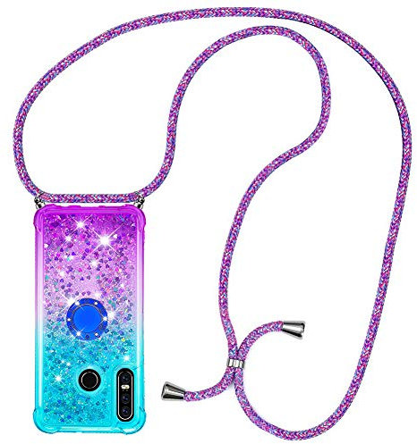 MXKOCO Handykette kompatibel mit Huawei P30 Lite Glitzer Flüssig Bewegende Treibsand Hülle mit Band Umhängetaschen+Hüllen mit Umhängeband Handykordel mit Schutzhülle Stylische Kette mit Hülle