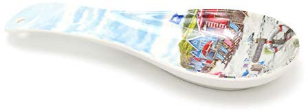 Carousel Home Gifts 23cm Sandy Bay Beach Spoon Holder | Melamine Kitchen Utensil Rest | Nautical Cooking Ladle Spatula Holder