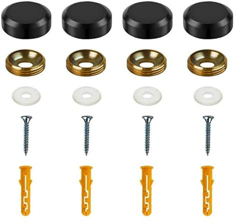 TIANLIN 4 Pièces de Vis Inox avec Cache Vis Noir, Visserie Inox 22mm avec Cache Vis pour Miroirs, Meubles de Salle de Bain, Armoires et Miroirs en Verre