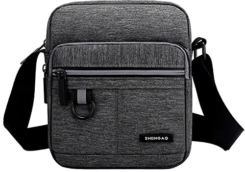 A-QMZL Men Shoulder Bag Messenger Bags Small Canvas Cross Body Bag Casual Travel Phone Bag Handbag with Multiple Pockets for School Working Hiking (Gray1)
