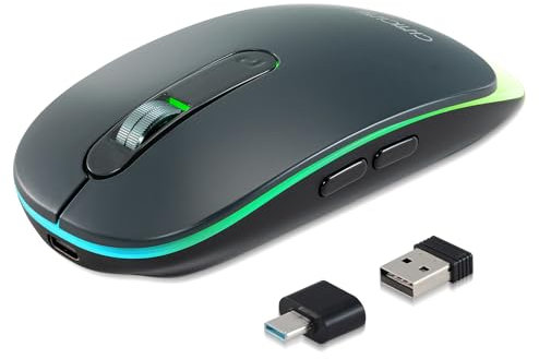 CHONCHOW Souris de jeu sans fil LED silencieuse avec batterie rechargeable réglable 1600 dpi commutateur rétroéclairé 2,4 G récepteur USB compatible avec Mac Windows 7/8/10 Xbox One S PS4 pour PC