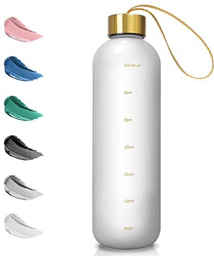 Opard 800ml/1000ml Motivational Water Bottle with Time Markings to Drink, Reusable Plastic Bottle with BPA Free Tritan for Gym and Sports