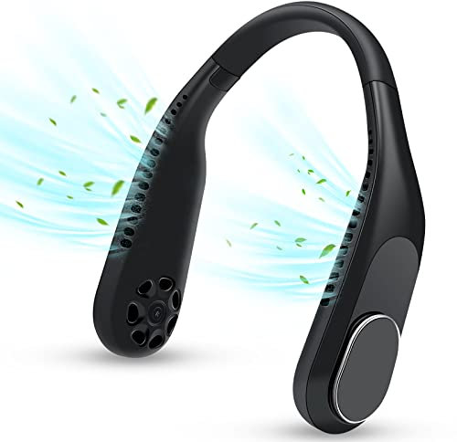 Wolepaz Neck Fan, Portable Neck Fan Hanging Round the Neck, Hands Free Bladeless Mini Fan, USB Rechargeable Personal Headphone Design Cooling Fan with 3 Speed for Sports Travel Outdoor Indoor (Black)