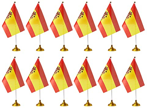 ZXvZYT Bandiera spagnola da scrivania, piccola bandiera spagnola da tavolo per ufficio, con base decorativa (12 pezzi)